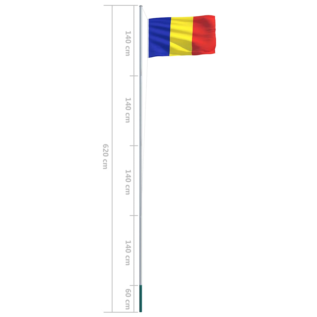 Bandiera della Romania con Pennone in Alluminio 6,2 m