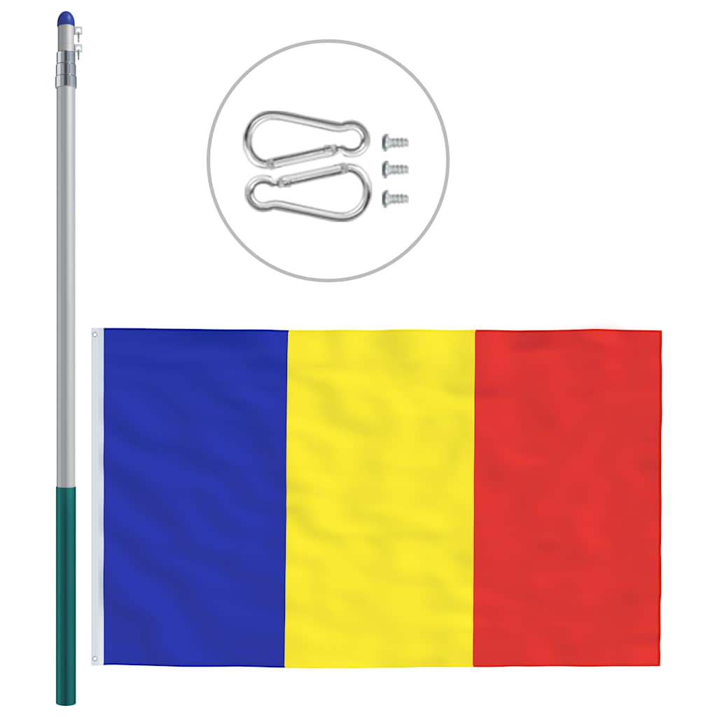 Bandiera della Romania con Pennone in Alluminio 6 m