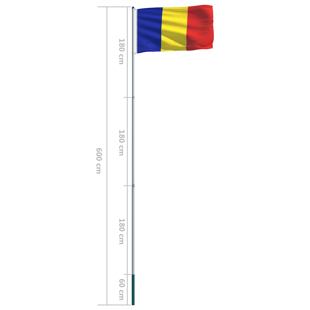 Bandiera della Romania con Pennone in Alluminio 6 m