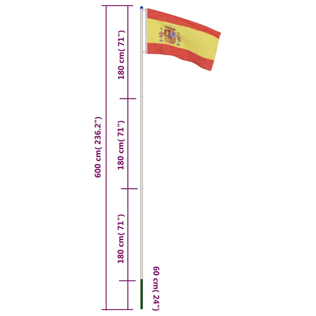 Bandiera della Spagna con Pennone in Alluminio 6 m
