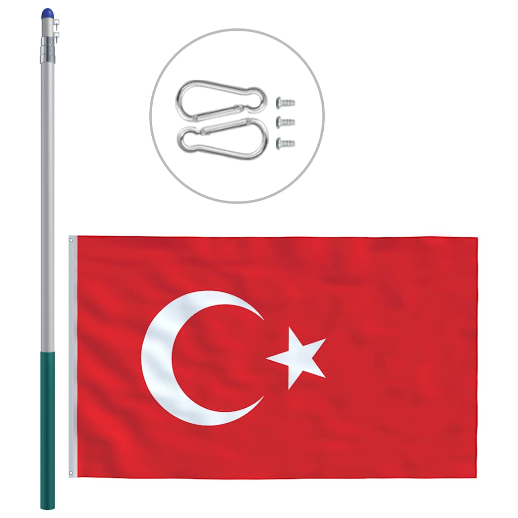 Bandiera della Turchia con Pennone in Alluminio 6 m