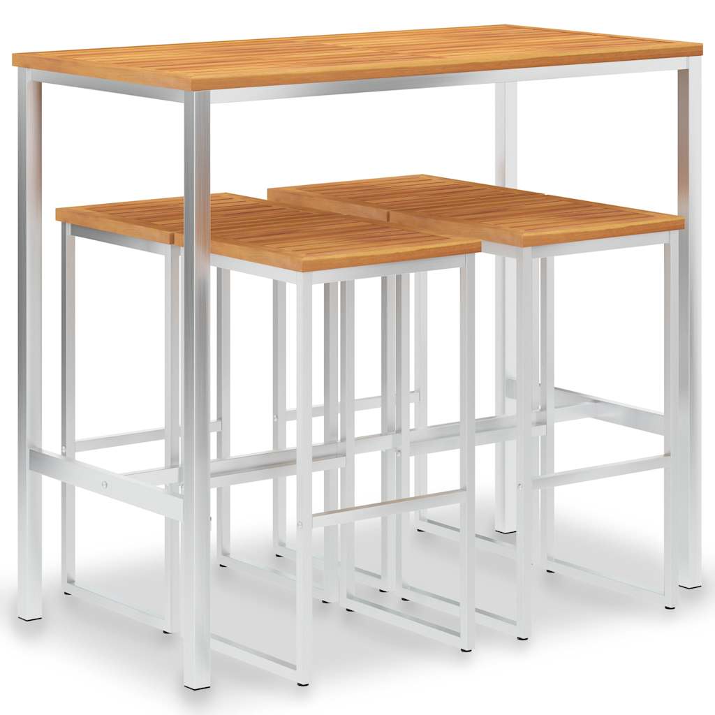 Set da Pranzo da Giardino 5 pz Massello di Acacia Acciaio Inox