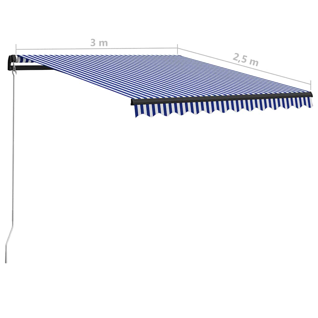 Tenda da Sole Retrattile Manuale con LED 300x250cm Blu e Bianco