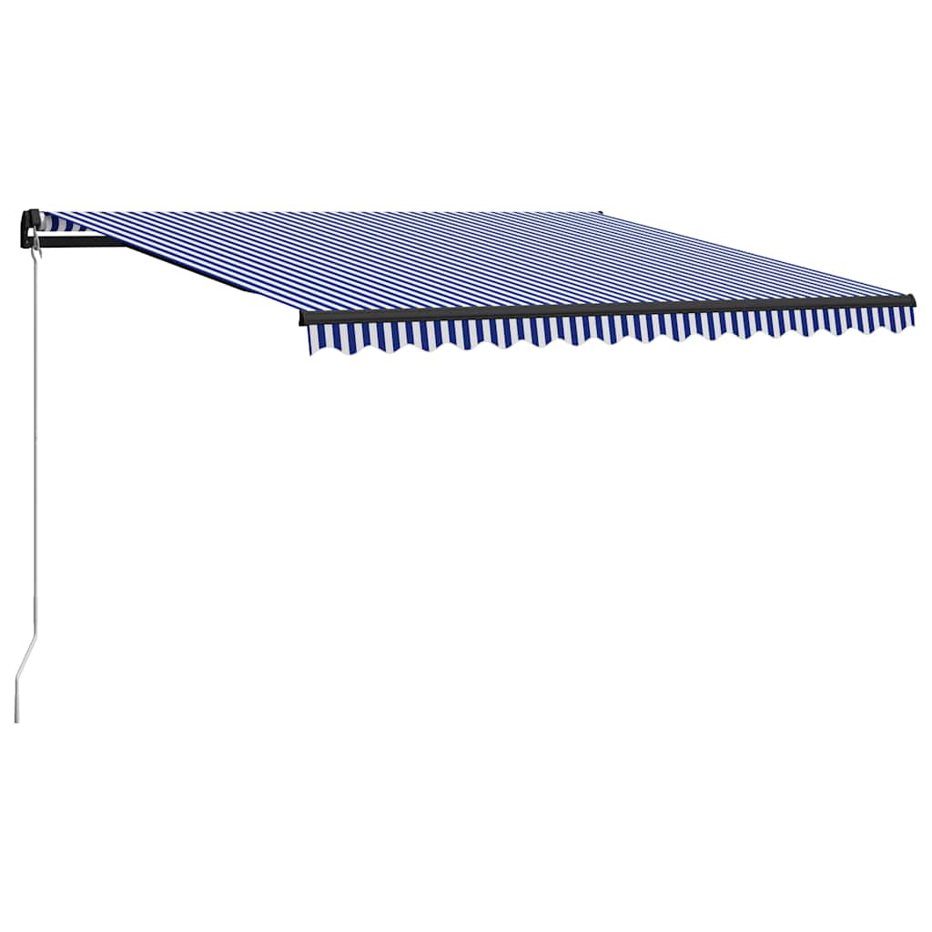 Tenda da Sole Retrattile Manuale con LED 450x300cm Blu e Bianco