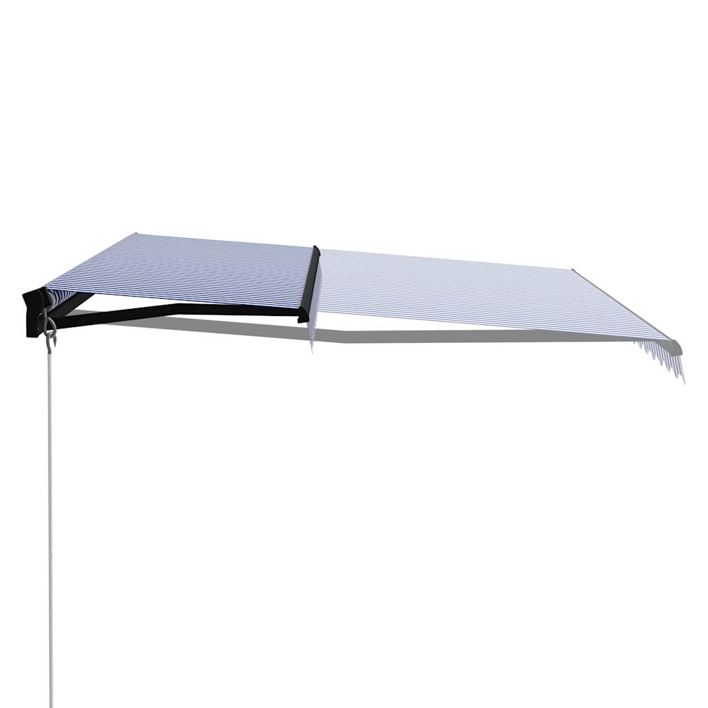 Tenda da Sole Retrattile Manuale con LED 450x300cm Blu e Bianco