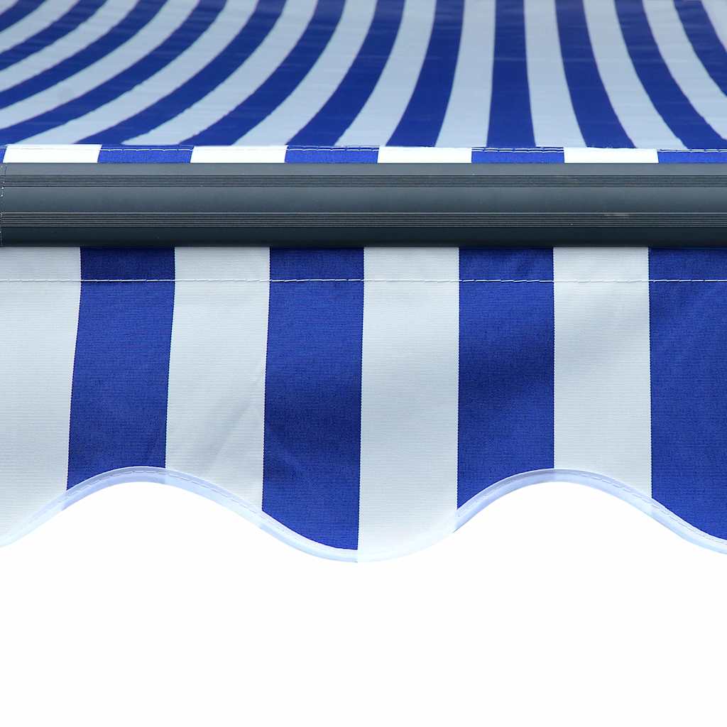 Tenda da Sole Retrattile Manuale con LED 450x300cm Blu e Bianco
