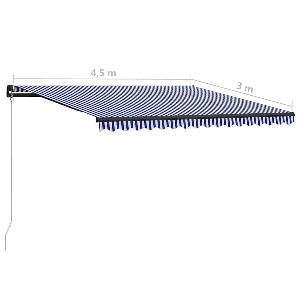 Tenda da Sole Retrattile Manuale con LED 450x300cm Blu e Bianco