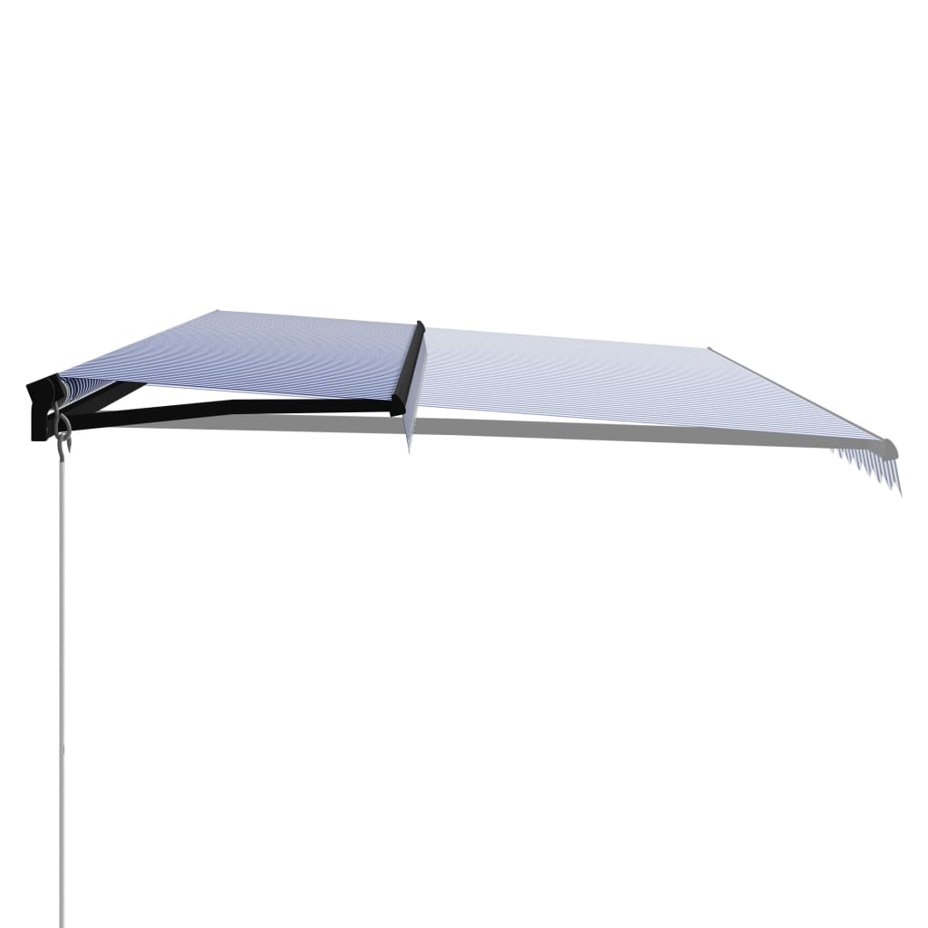 Tenda da Sole Retrattile Manuale con LED 600x300cm Blu e Bianco