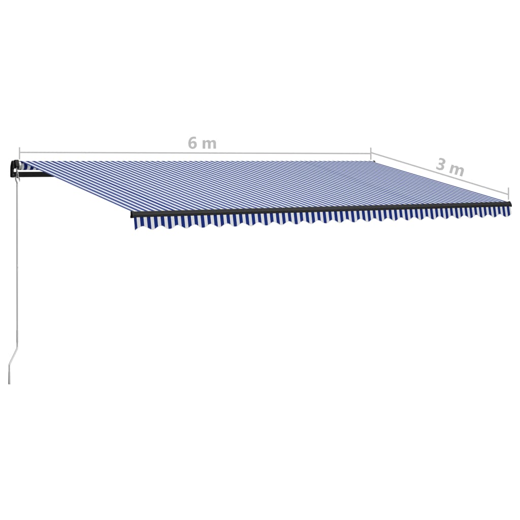 Tenda da Sole Retrattile Manuale con LED 600x300cm Blu e Bianco