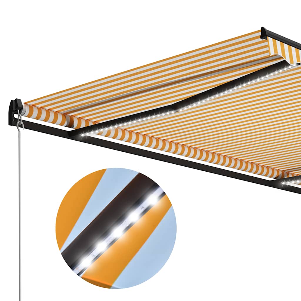 Tenda da Sole Retrattile Manuale e LED 600x300cm Gialla Bianca