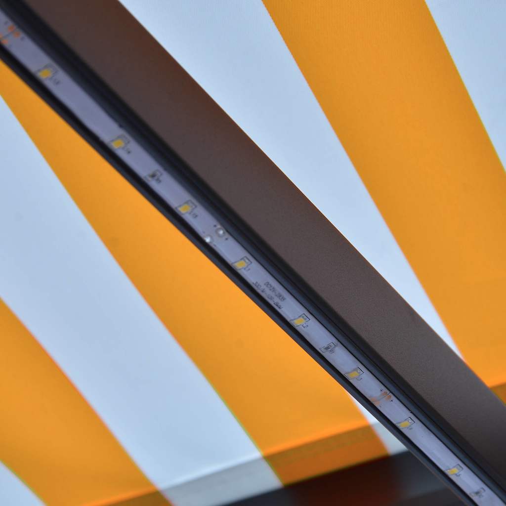 Tenda da Sole Retrattile Manuale e LED 600x300cm Gialla Bianca