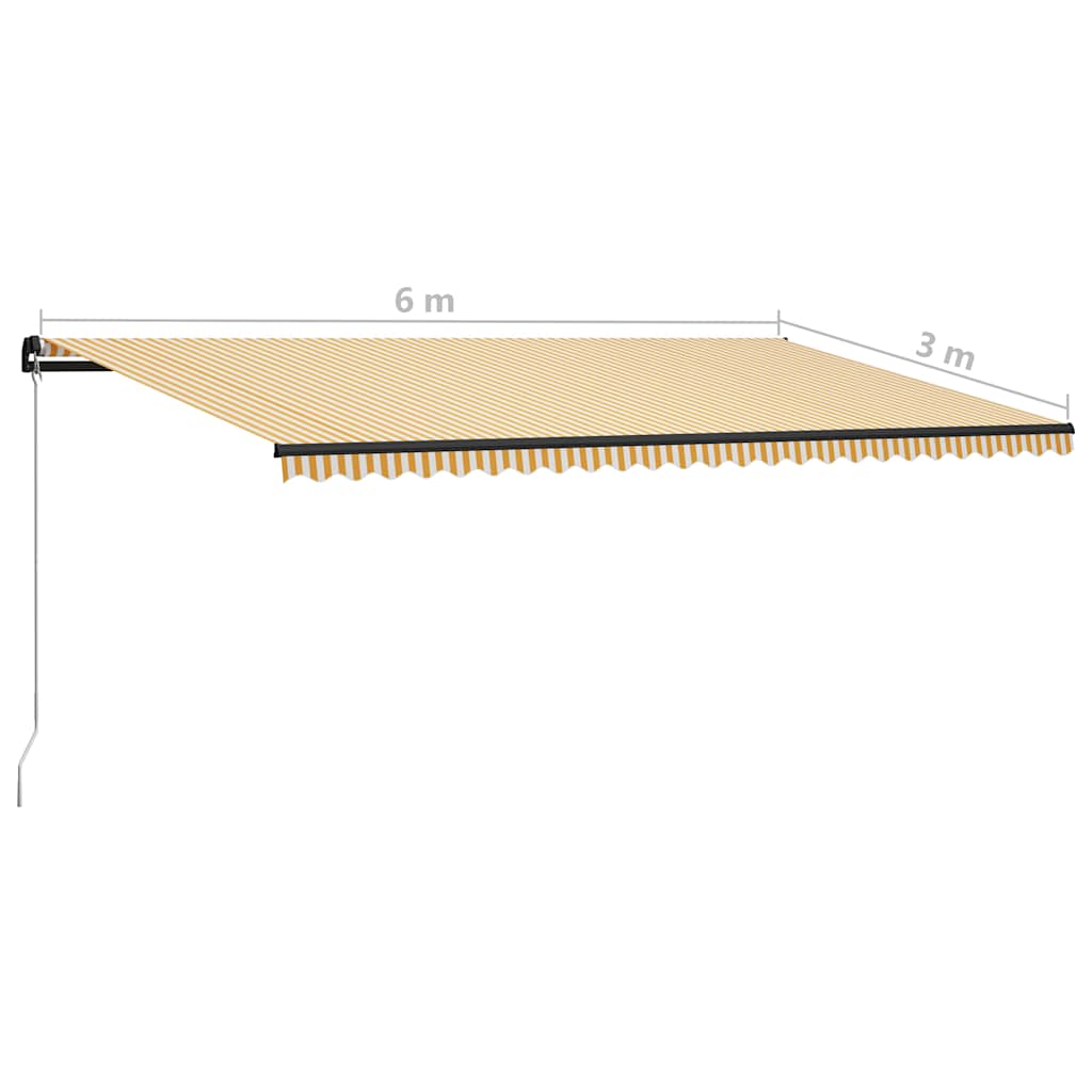 Tenda da Sole Retrattile Manuale e LED 600x300cm Gialla Bianca