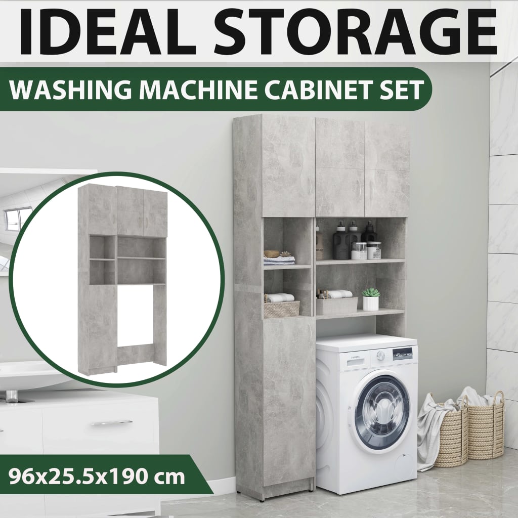Set Mobili per Lavatrice Grigio Cemento in Truciolato
