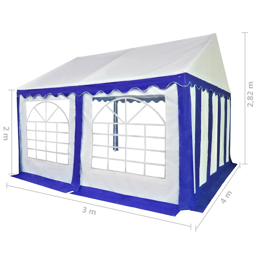 Gazebo da Giardino in PVC 3x4 m Blu e Bianco