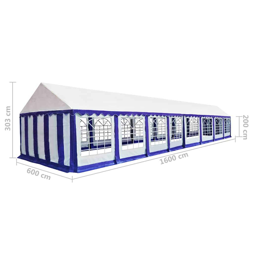 Gazebo da Giardino in PVC 6x16 m Blu e Bianco