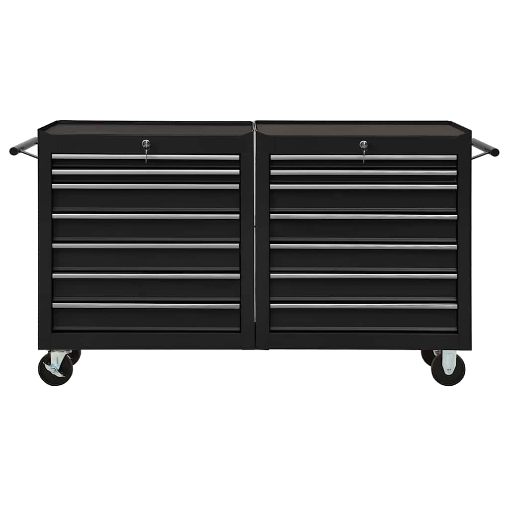 Carrello Portautensili con 14 Cassetti in Acciaio Nero
