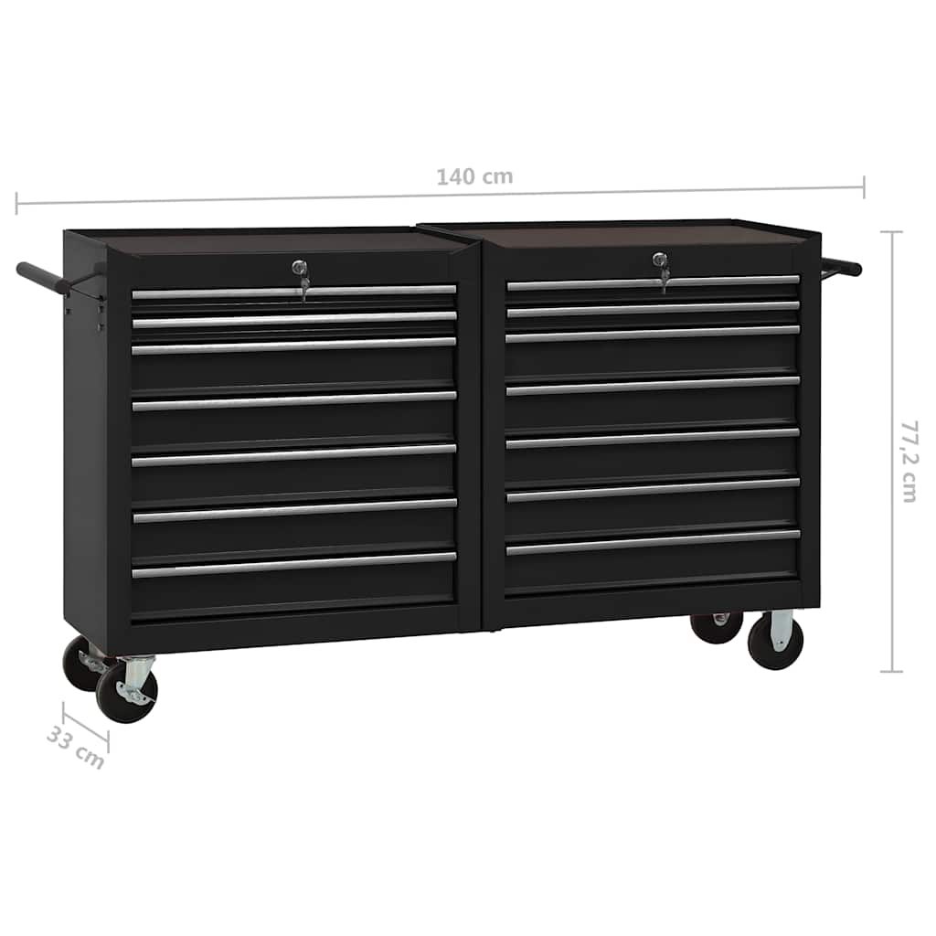 Carrello Portautensili con 14 Cassetti in Acciaio Nero