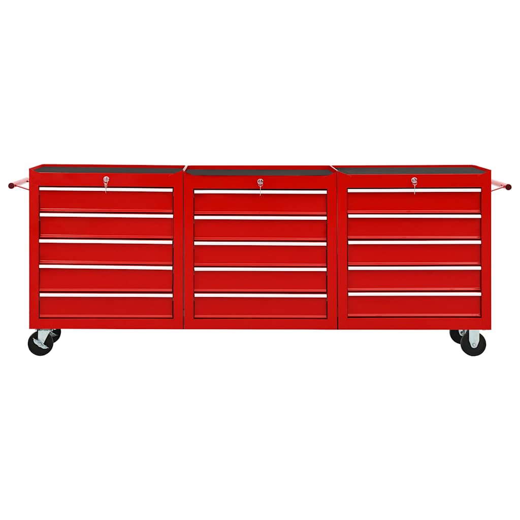 Carrello Portautensili con 15 Cassetti in Acciaio Rosso