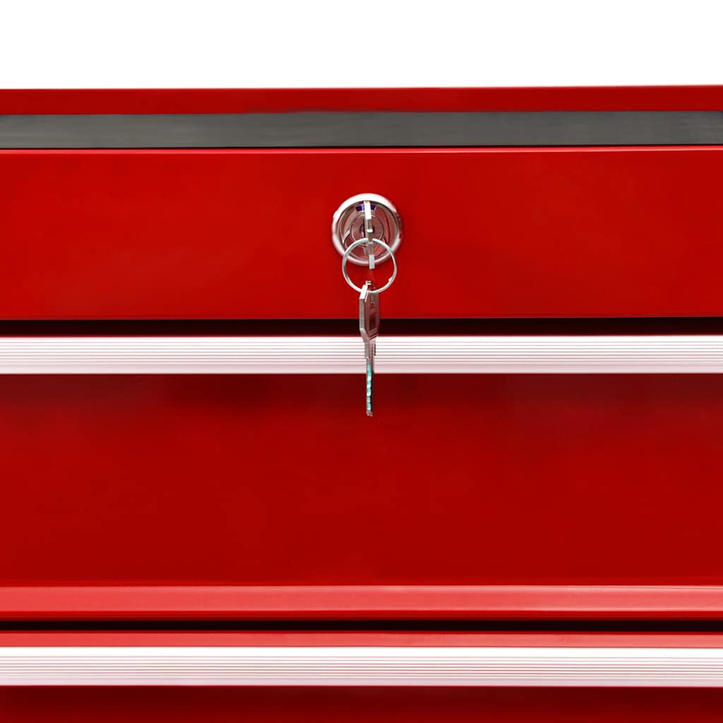 Carrello Portautensili con 15 Cassetti in Acciaio Rosso