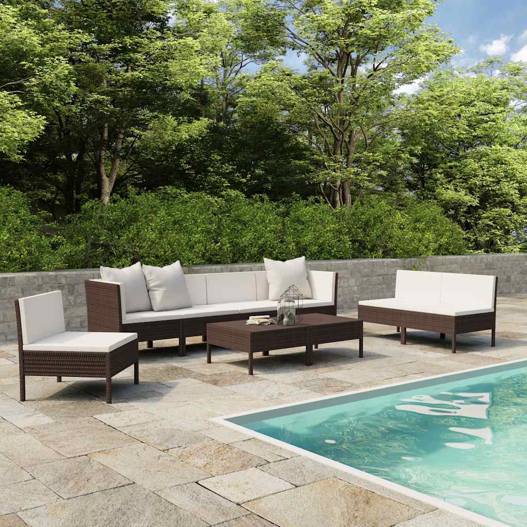 Set Divani da Giardino 9 pz con Cuscini in Polyrattan Marrone