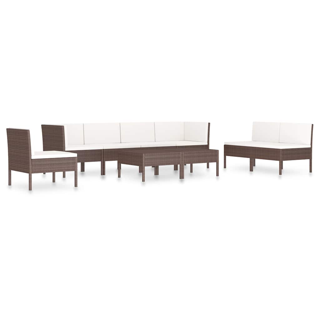 Set Divani da Giardino 9 pz con Cuscini in Polyrattan Marrone