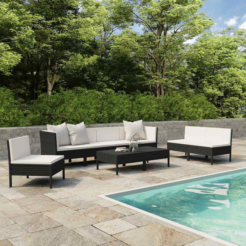 Set Divani da Giardino 9 pz con Cuscini in Polyrattan Nero