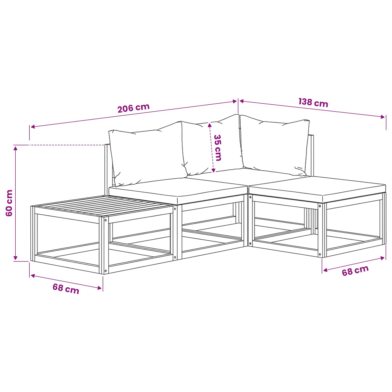 Set Divani da Giardino 4 pz con Cuscini in Massello di Acacia