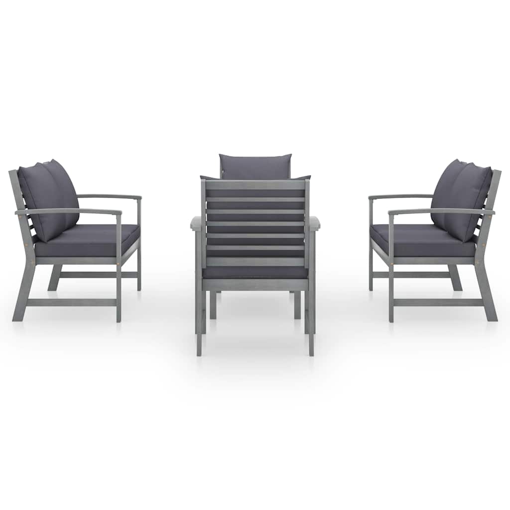 Set Divani da Giardino 5 pz con Cuscini in Legno Acacia Grigio