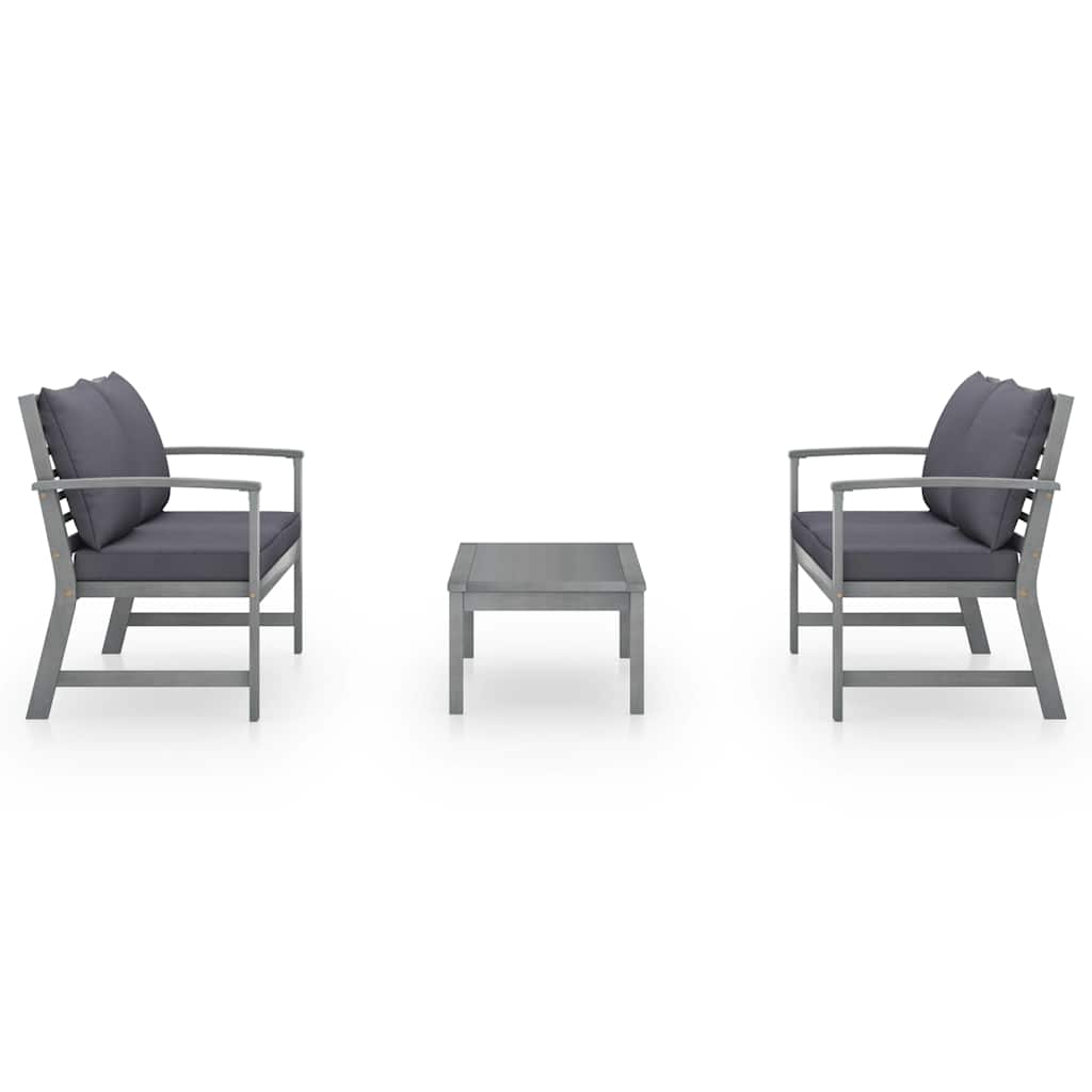 Set Divani da Giardino 3 pz con Cuscini in Legno Acacia Grigio