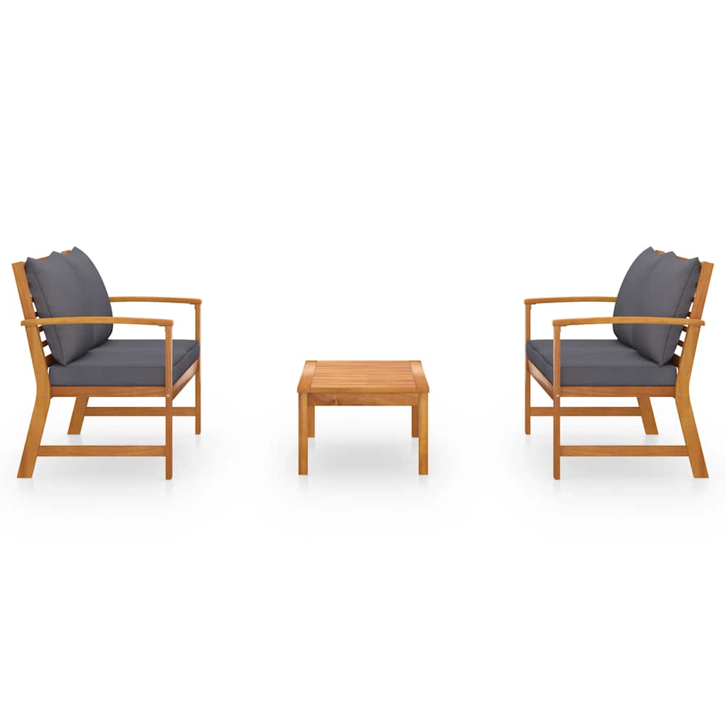 Set Divani da Giardino 3 pz con Cuscini in Massello di Acacia