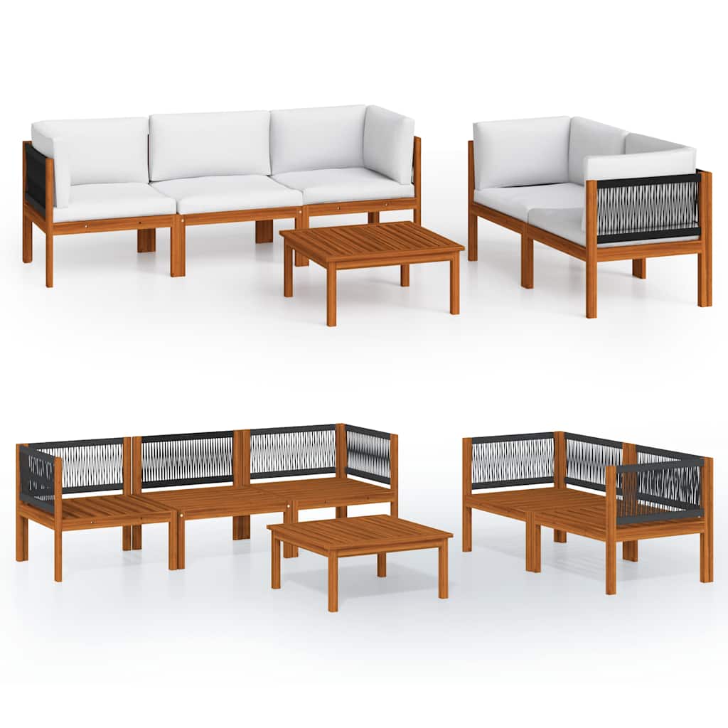 Set da giardino 6 pezzi con cuscini crema in legno acacia