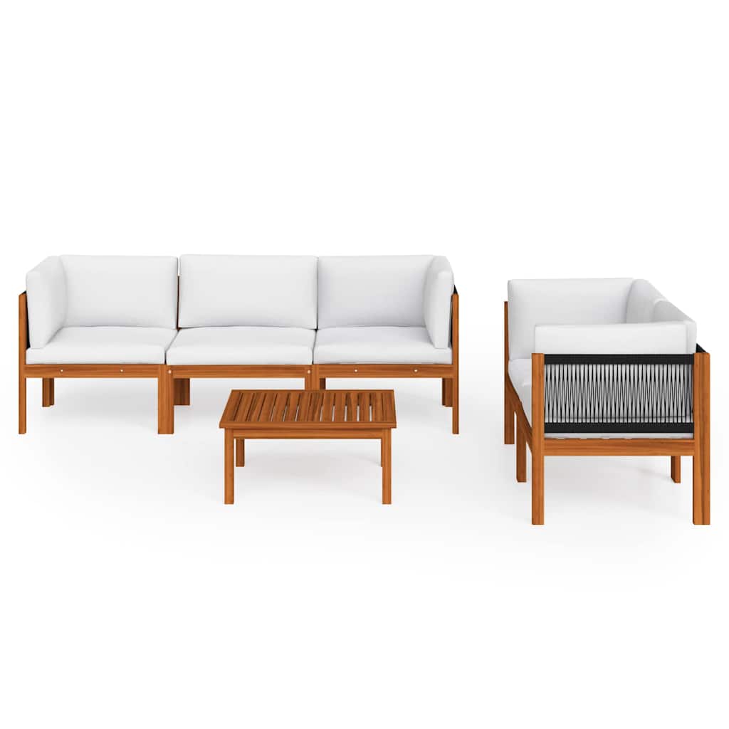 Set da giardino 6 pezzi con cuscini crema in legno acacia