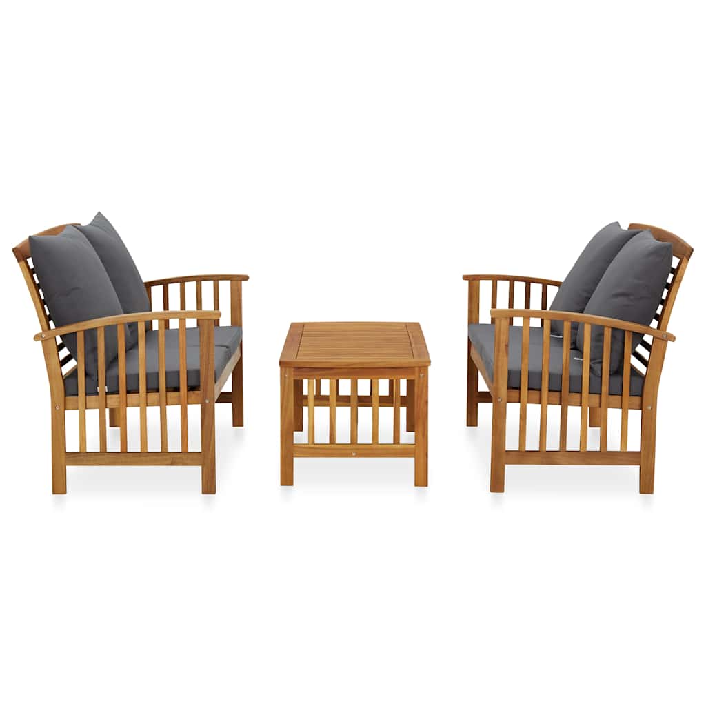 Set Divani da Giardino 3 pz con Cuscini in Massello di Acacia