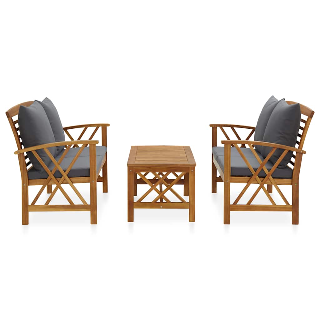 Set Divani da Giardino 3 pz con Cuscini in Massello di Acacia