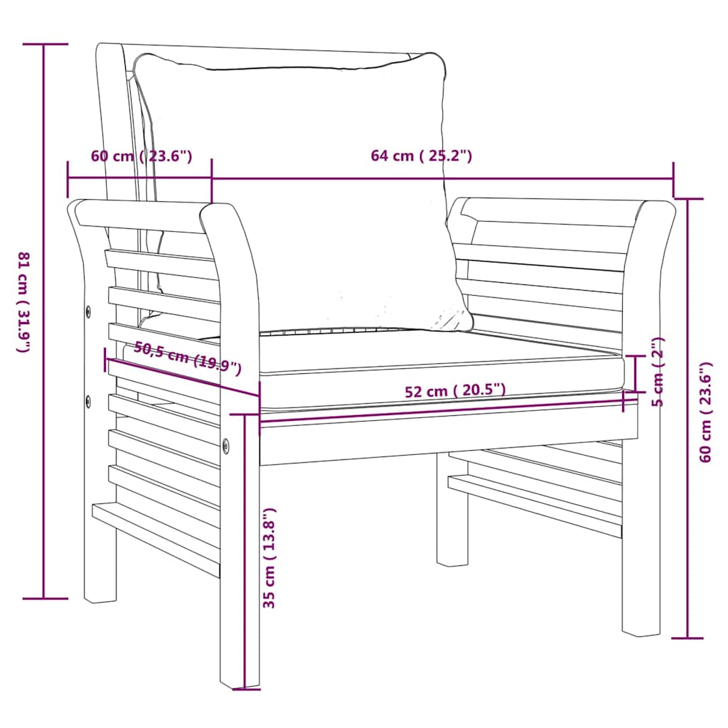 Set Salotto da Giardino 4pz con Cuscini Legno Massello Acacia