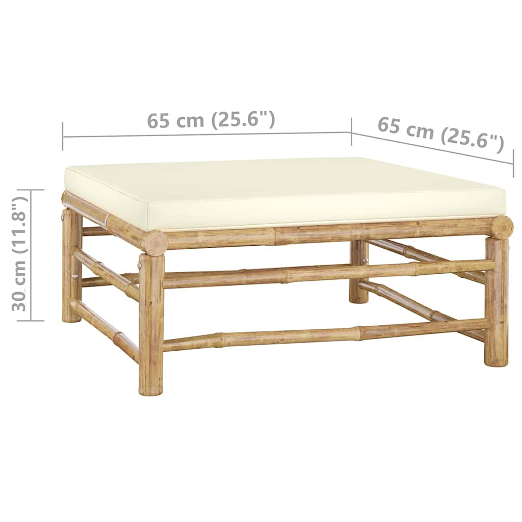 Set Divani da Giardino 6 pz con Cuscini Bianco Crema in Bambù