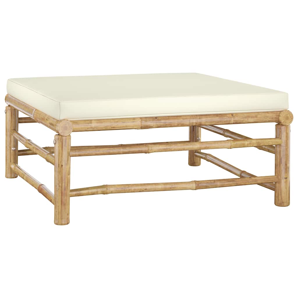 Set Divani da Giardino 6 pz con Cuscini Bianco Crema in Bambù