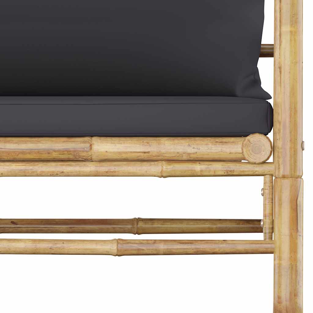 Set Salotto da Giardino 6pz con Cuscini Grigio Scuro Bambù