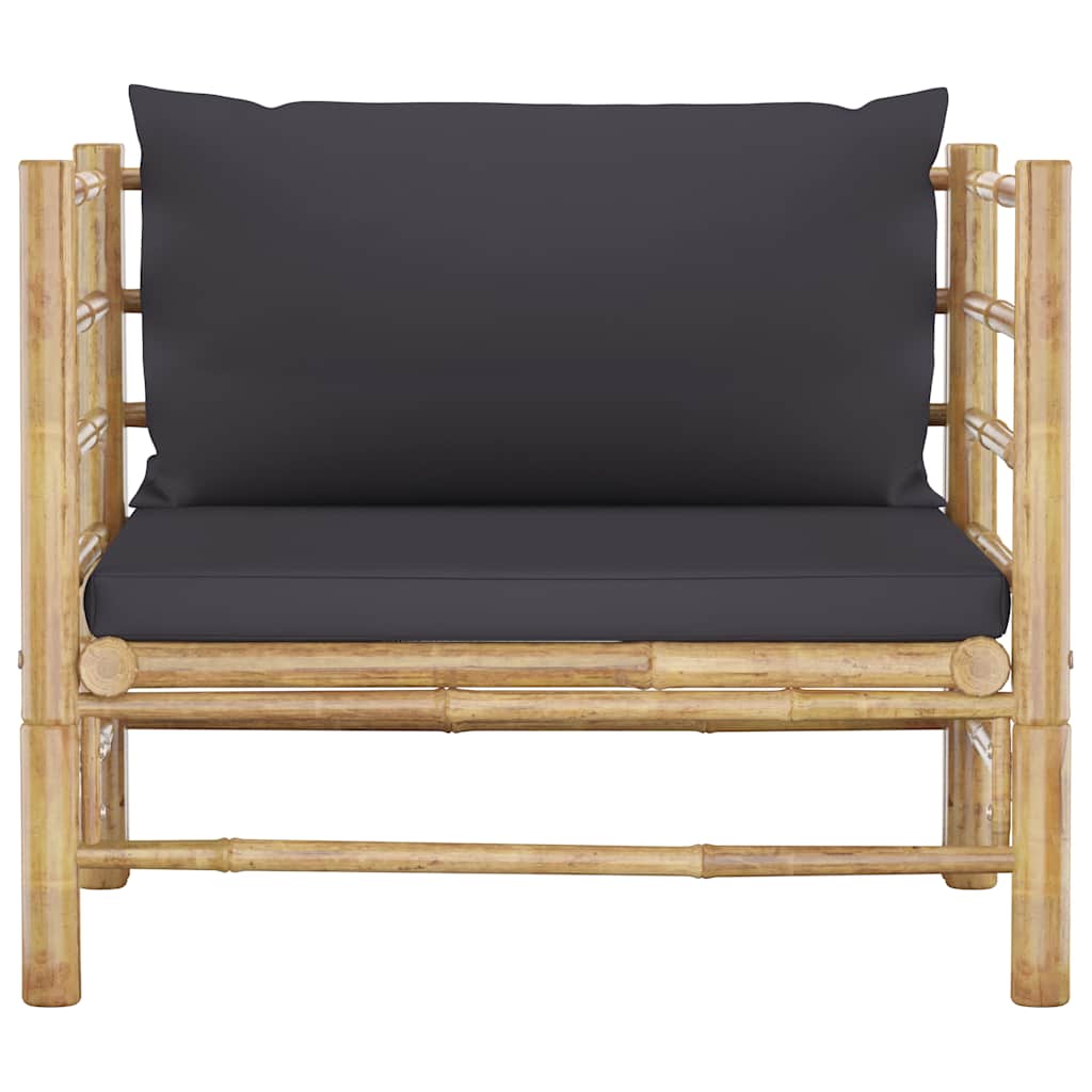 Set Salotto da Giardino 5pz con Cuscini Grigio Scuro Bambù