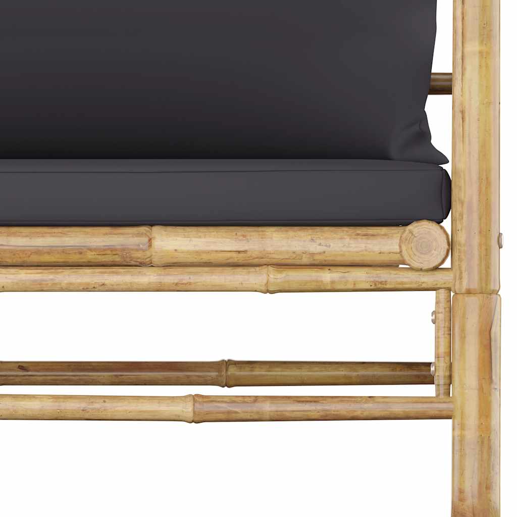 Set Salotto da Giardino 5pz con Cuscini Grigio Scuro Bambù