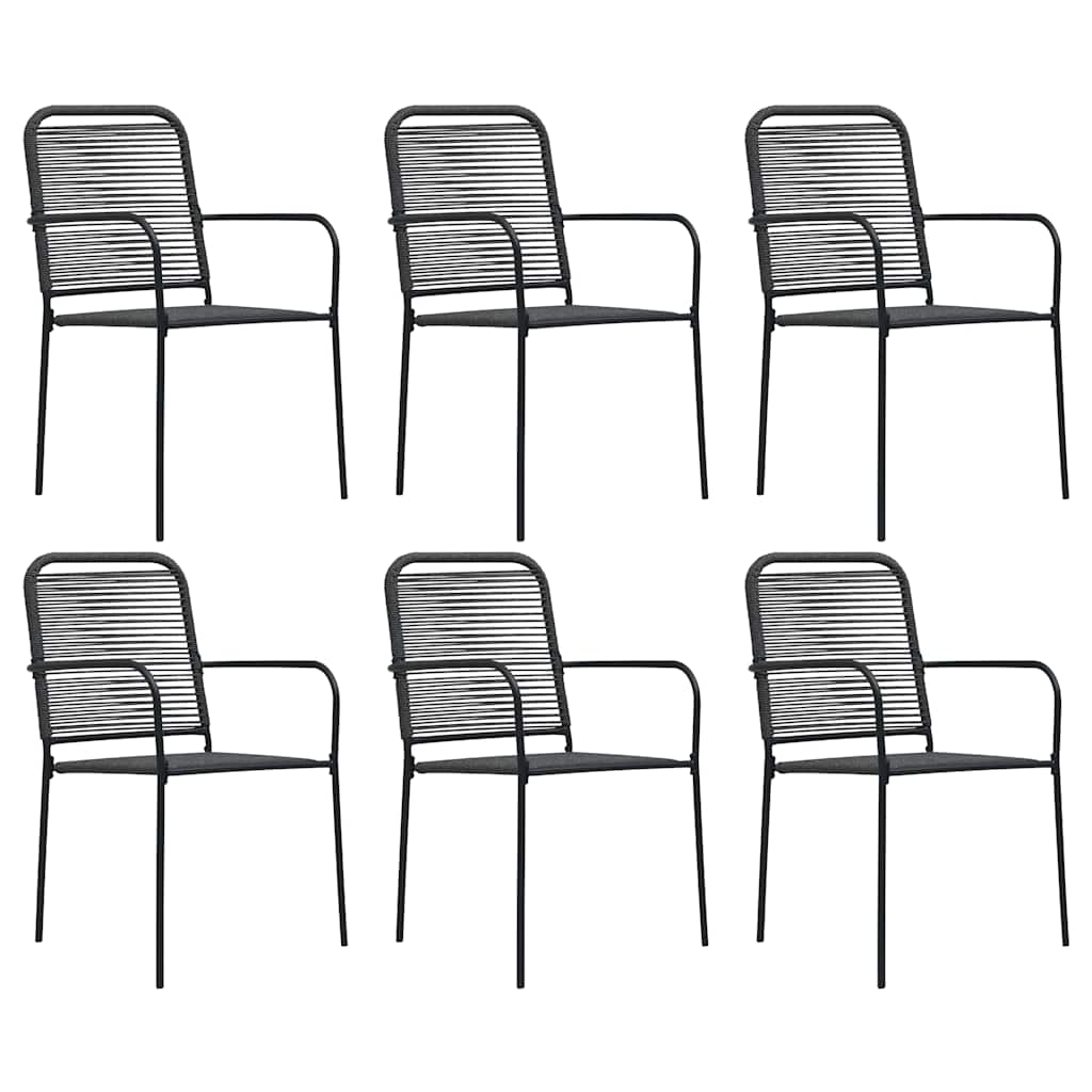 Set da Pranzo da Esterni 7 pz in Corda di Cotone e Acciaio Nero
