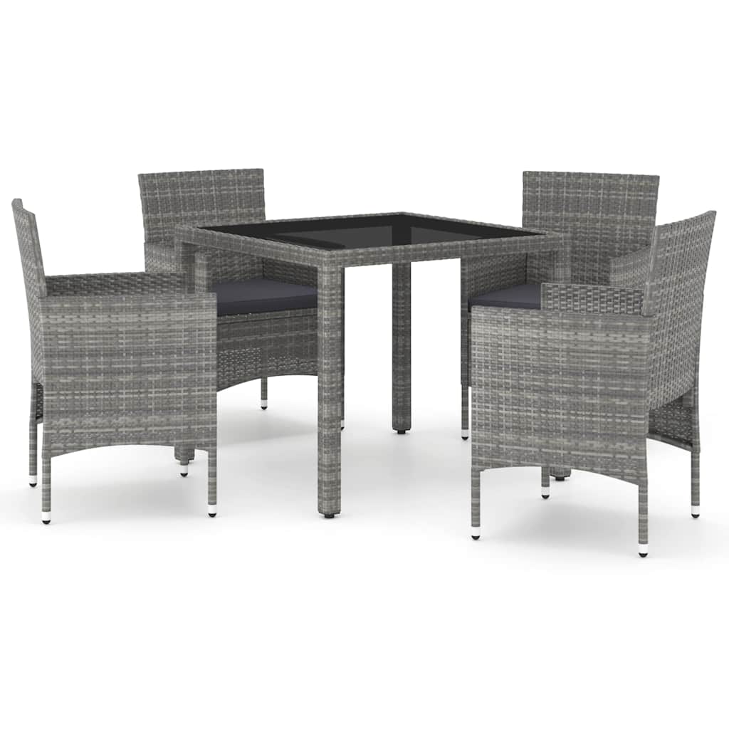 Set Pranzo da Giardino 5 pz Polyrattan e Vetro Temperato Grigio