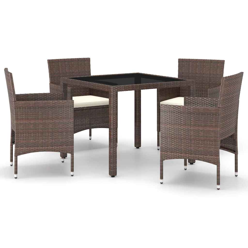 Set Pranzo da Giardino 5pz Polyrattan e Vetro Temperato Marrone