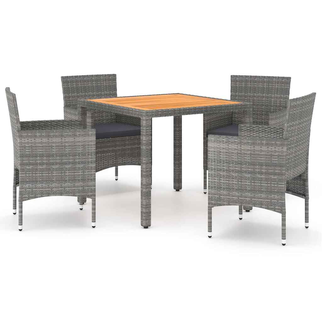 Set da Pranzo Giardino 5 pz Polyrattan e Massello Acacia Grigio