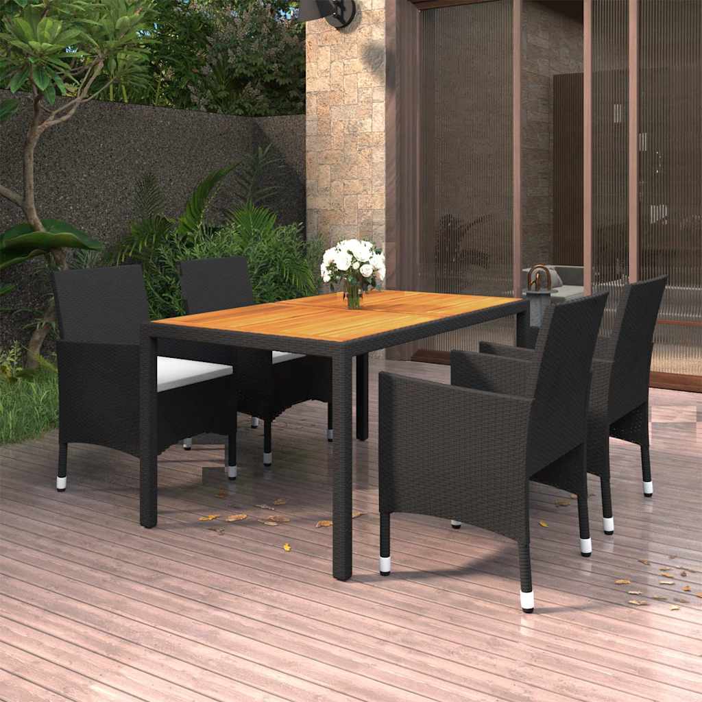 Set da Pranzo per Giardino 5 pz in Polyrattan Nero