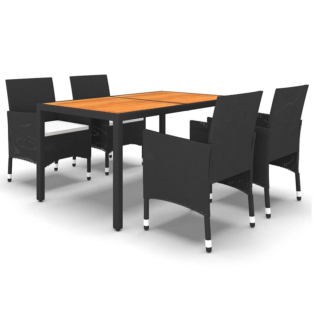 Set da Pranzo per Giardino 5 pz in Polyrattan Nero