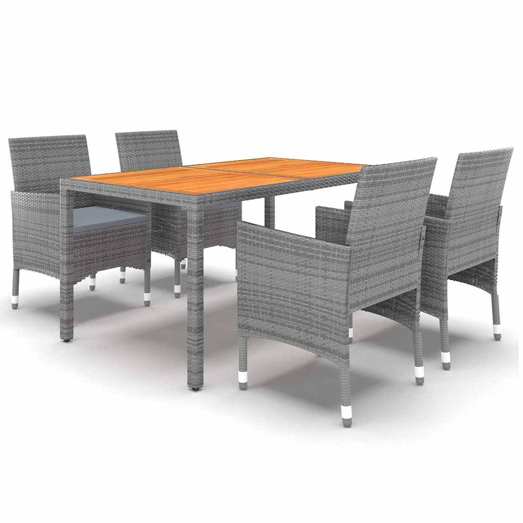 Set da Pranzo per Giardino 5 pz in Polyrattan Grigio