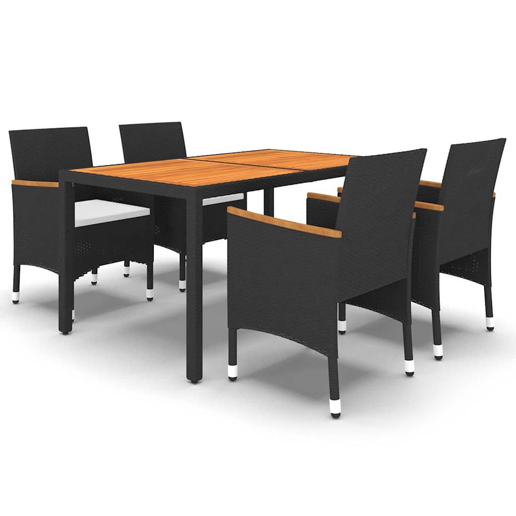 Set da Pranzo per Giardino 5 pz in Polyrattan Nero