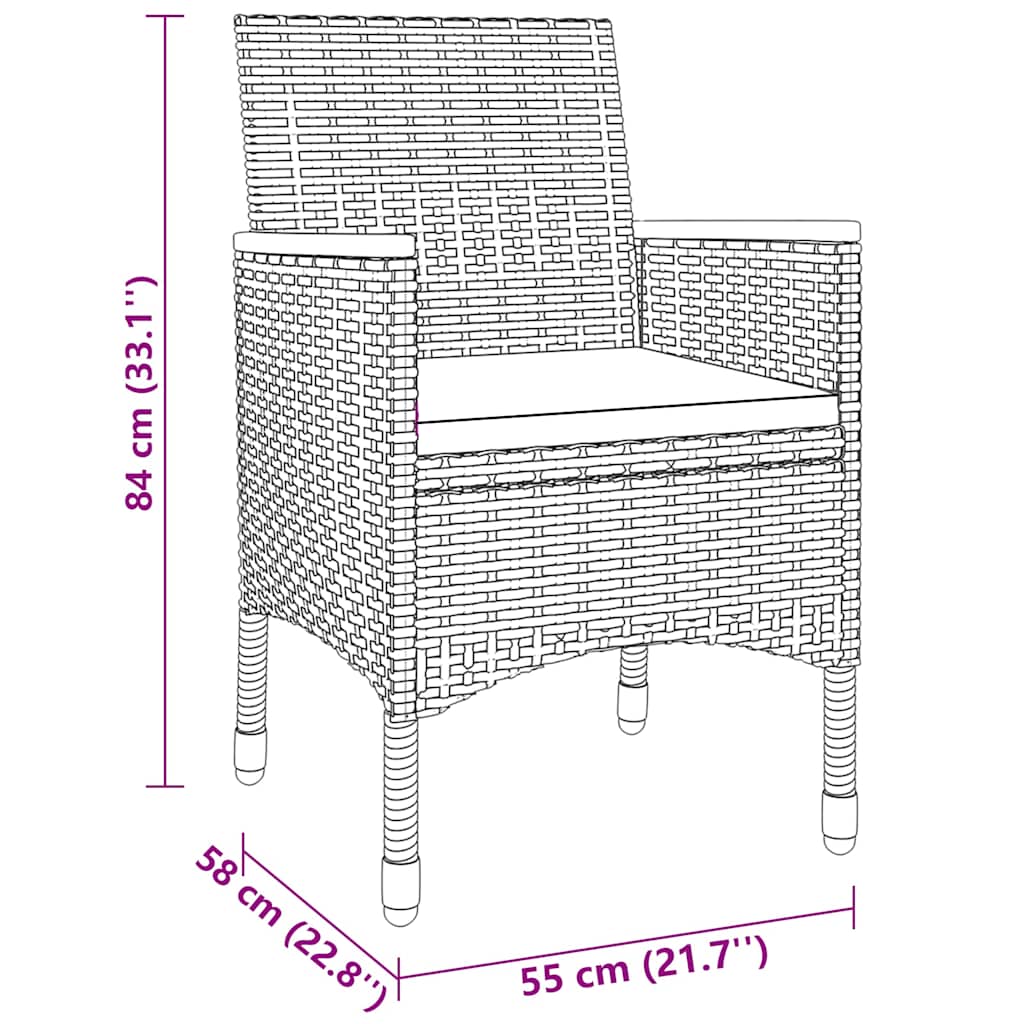 Set da Pranzo per Giardino 5 pz in Polyrattan Nero
