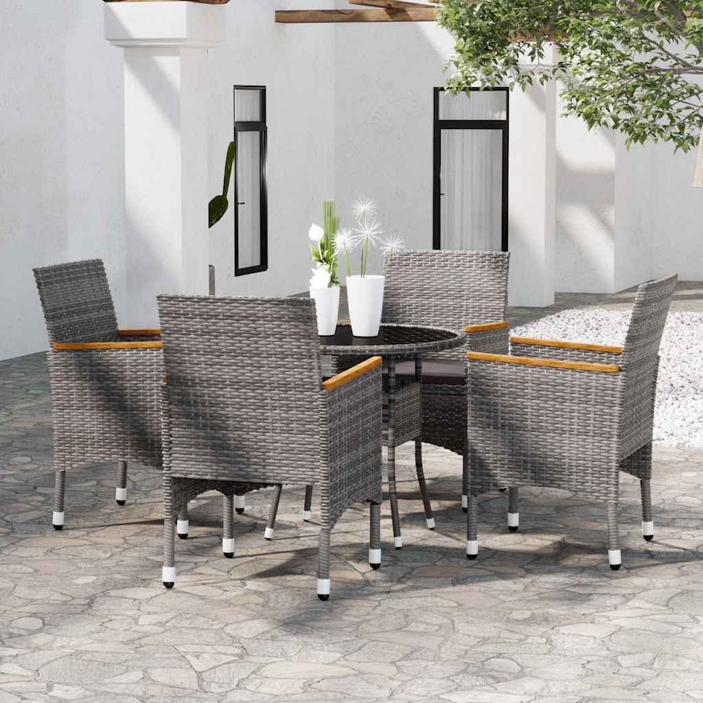 Set da Pranzo per Giardino 5 pz in Polyrattan Grigio
